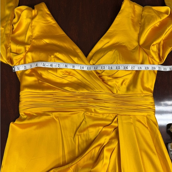 Mac Duggal Size 14 Yellow Mango 12404 Long Sleeve Satin Formal Gown Dress Prom - Picture 8 of 9